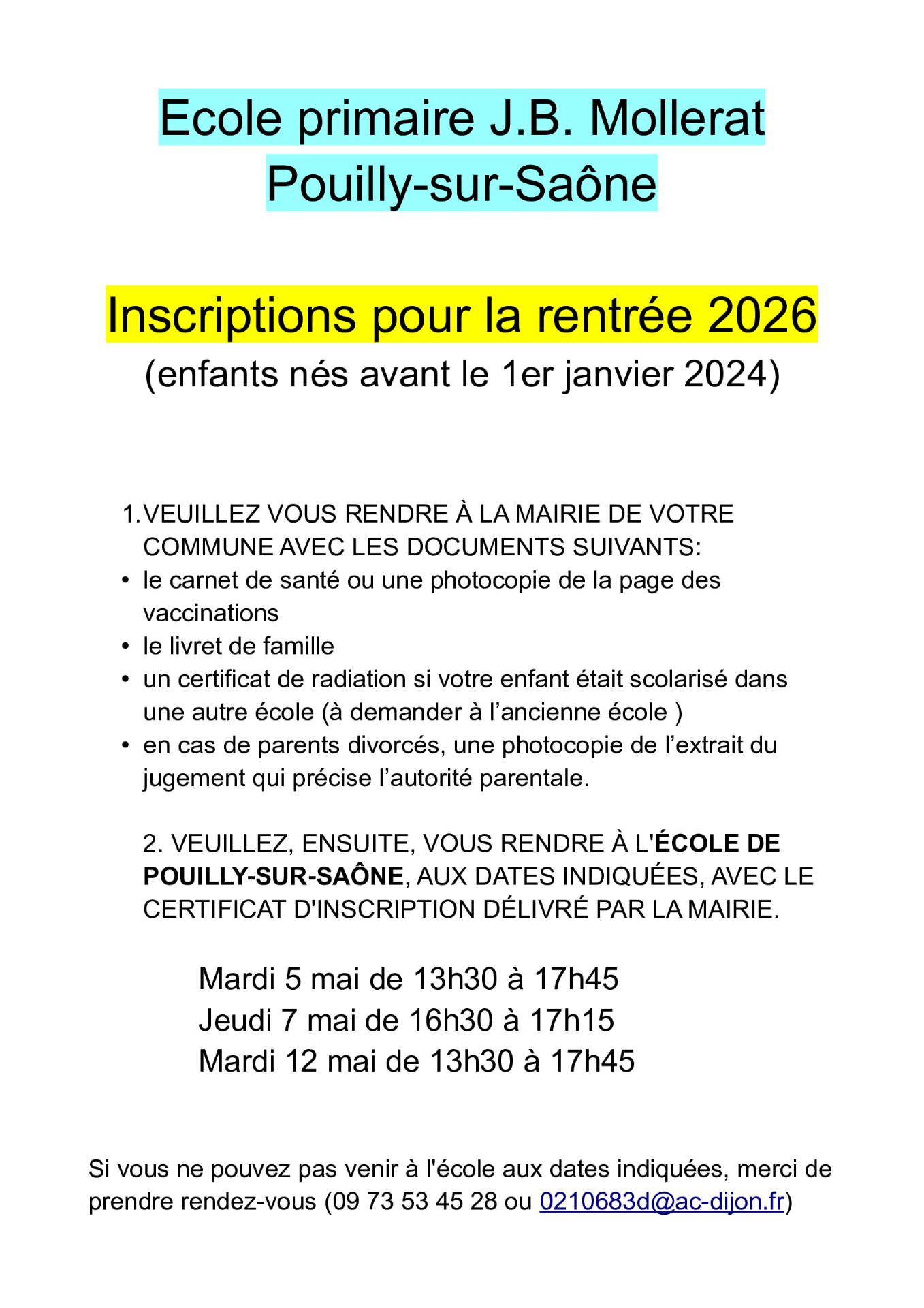 affiche inscriptions 2026